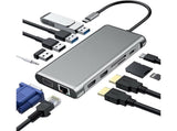 12 in 1 Multi-Interface Connection Type-C Expansion Dock Dual HDMI-compatible Converter - Grey V1263-JX-234