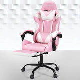 Artiss 2 Point Massage Gaming Office Chair Footrest Pink MOC-GC-2P-PK-WH