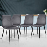 Artiss Dining Chairs Set of 4 Velvet Horizontal Slope Grey MO-DIN-03-VEL-GYX4