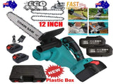 12"inch Cordless Electric Chainsaw 2 Battery 2 Chain Brushless Wood Cutter Saw V201-FDZ0012BU8AU