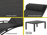 Gardeon 3PC Sun Lounge Outdoor Lounger Steel Table Chairs Patio Furniture Garden FF-LOUNGE-SL-3PCS-BK