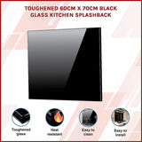 Toughened 60cm x 70cm Black Glass Kitchen Splashback V63-800197