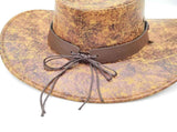 Retro Western Cowboy Hat Khaki Distressed Crackle Finish Bull Head Emblem Wide Brim Sun Protection V888-ELOSUNG44211