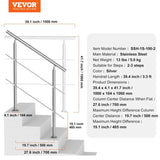 39.4in Handrails for Outdoor Steps 2 Crossbars Staircase for Porch Deck V952-BXGSLZFS100CZ97QUV0