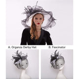 Women Derby Church Hat Organza Flower Wedding Tea Party Fascinator Hat Wide Brim Sun Hat V1366-AZ2-W-19901