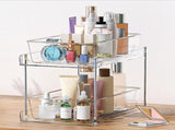 2 Pack Double Tier Clear Plastic Drawer Organizer Under Sink Sliding Drawers with Tray V1294-YM0901-H49003-2