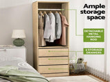 Artiss 2X Wardrobe Clothes Closet Storage Organiser Armoire Pine FURNI-L-N-WR-WDX2