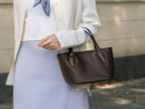 Brown Women's Vegetable Tanned Leather Bucket Bag Minimalist Crossbody Handbag with Inner Canvas V888-ELOSUNG38900