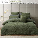 Bianca Navarro Olive Soft Velvet Geometric Quilt Cover Set Queen V442-BCA-QUILTCS-NAVARRO-OLIVE-QS