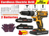 36VF BRUSHLESS HEAVY DUTY CORDLESS DRILL IMPACT DRIVER KIT HAMMER 2 BATTERY Box V201-DRIL0048VF8AU