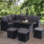 Gardeon Outdoor Dining Set Sofa Lounge Setting Chairs Table Ottoman Black Cover ODF-SDBOSS-3OTM-BK-COVER