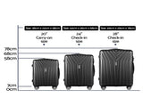 Wanderlite 3 Set Luggage 20-24-28 Inch Suitcase with TSA Lock Carry On Hard Shell Travel Luggage LUG-ABS-STR-3SET-BK