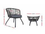 Gardeon 3PC Bistro Set Outdoor Furniture Rattan Table Chairs Patio Garden Cushion Black ODF-BISTRO-ROUND-BK