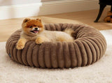 Calming Donut Pet Bed - Faux Rabbit Fur Soft Warm Round Cat Dog Bed - Plush Cozy Cuddler for Small V1258-DROP002-PETBED-01-CAM-M