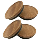 4 Pack 92mm Wide Mouth Acacia Wooden Mason Jar Lids with Food Grade Silicone Sealing Rings, Airtight V1369-AZ3-W-14662