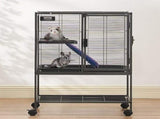34" Metal Small Animal Cage 2-Tier Rolling Ferret Cage with Tray A Ramp V952-JSXDLJS24173EGCSNV0