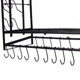 Toque Pot Rack Wall Mounted 2 Tier Hanging Cookware Organizer 20 Hooks Pan Rack KT1063-BK-2-AU