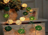 1 Set of Green n White 5cm Rattan Cane 50 Ball Battery Powered LONG 5m String Lights Christmas Gift V382-GREENWHITERATTBALLBATT50