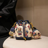 Women'S Bucket Bag Bear Print Handbag Trendy Handbag British Style Bag - Pink - Size 11-14-19 V1347-127-33686-PNK-11-14-19