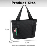 Quilted Laptop Tote Bag for Women 20L with Zipper, Work Travel Nurse Handbag, Black, 40X16X32CM V1237-ZY-924-204