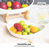 2 Tier Porcelain Fruit Bowl - Ceramic Vegetable Storage With Bamboo Stand V238-SUPDZ-40824930762832