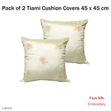 Accessorize Set of 2 Tiarni Embroidery Faux Silk Square Cushion Covers V442-HIN-CUSHIONC-TIARNI-CREAM-SQ