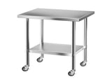 Cefito Stainless Steel Kitchen Bench w/ Splashback 760x610MM 430 SSKB-430S-WHEEL-30-24