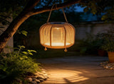 Solar Powered Rattan Lantern IP54 Waterproof Outdoor Table Lamp, Natural Woven Shade Warm Glow V1369-AZ3-W-12002