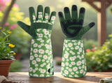 Green Garden Knee Pads and Gardening Gloves Set - Adjustable Neoprene Knee Protectors with Daisy V888-ELOSUNG56412