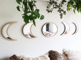 Wooden Frame Acrylic Mirror Set Nordic Style Phase Moon Wall Decor with Round and Crescent Shapes V1366-AZ2-W-14889