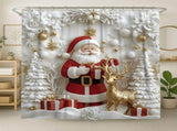 Santa Claus and Reindeer 4 Piece Christmas Bathroom Set Shower Curtain Toilet Mat 2 Floor Mats Non V1369-AZ3-W-21556