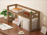 Wood Desk Organizer, Adjustable Height Double Tier Storage Shelf, Space Saving Desktop Rack, V1369-AZ3-W-12115