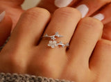 925 Sterling Silver Dainty Camellia Leaf CZs Ring for Women 14K Gold Plated Adjustable Leaves Leaf V1188-CYX-J02-2023