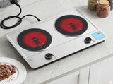 Devanti 2 Hobs Ceramic Cooktop Electric Hot Plate Infrared Knob Control 2400W CCT-B-2B-2Z-KNOB-SS