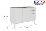 Base Kitchen Steel Cabinet/Cupboard with 3 Doors 2 Drawers - Renova White Flat Pack DIY V1112-3500001965