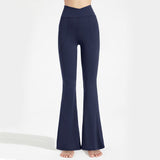 Size S Women's High Waisted Flare Yoga Pants with Side Pockets - Deep Navy Crossover Waistband V888-ELOSUNG57380-1
