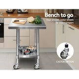 Cefito 760x760mm Stainless Steel Kitchen Bench with Wheels 430 SSKB-430S-76-WHEEL-30