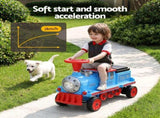 Rigo Kids Ride on Car Train 12V Electric Toy 2 Seaters Storage 87cm Blue RCAR-TRAIN-BU