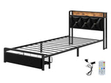 Levede Single Bed Frame Leather Headboard RGB 2 Drawers BF1064-S