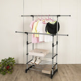 Heavy Duty Commercial Garment Rack Double Bar Rolling Collapsible Clothing Shelf V63-841681