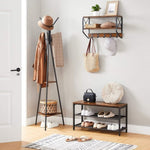 Black Coat Rack Stand Industrial Style 2 Shelves Clothes V178-11703