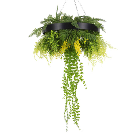 Black Framed Roof Hanging Disc with Draping Life-like Plants 40cm V637-DP88000B