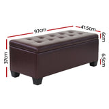 Artiss Storage Ottoman Blanket Box 97cm Leather Brown OTM-L2-BR