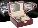 Wooden Watch Box, 2 Slots Storage Case Organizer Beige Soft Flannel Lining Red Box for Men with V1259-DP01-A-785