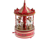 Vintage Carousel 4 Horses Winding Mechanical Music Box Toy-Red V1263-JX-1297