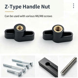 Z-Shaped Hand Knob Nut with Copper Threads for Woodworking Fixture Clamping, Machinery Adjustment, V1341-ZY-JPLLJK4D-M8