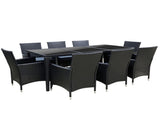 Gardeon Outdoor Dining Set 9 Piece Wicker Lounge Setting Black FF-DINING-9CLS-BK-ABCD