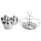 Stainless Steel Seasoning Pot Spice Salt Sugar Bowl Container with Rotating Storage Rack Lid Spoon V1294-YM0721-3118210032611