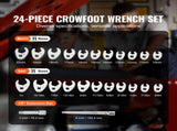 3/8" Drive Crowfoot Wrench Set with 2 Extension Bars, 24-Piece Crows Foot Wrench Set, SAE 3/8"-1" V952-LBXBSTZJT3824T2HUV0