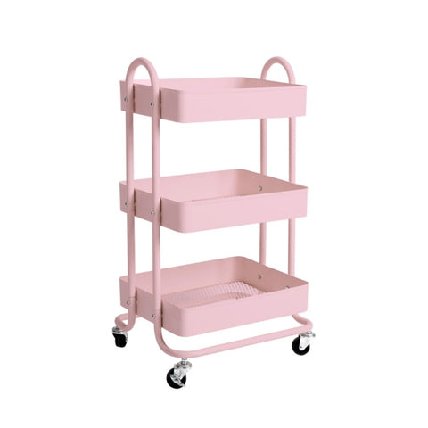 Levede 3 Tiers Kitchen Trolley Cart Pink HO0576-3-PK